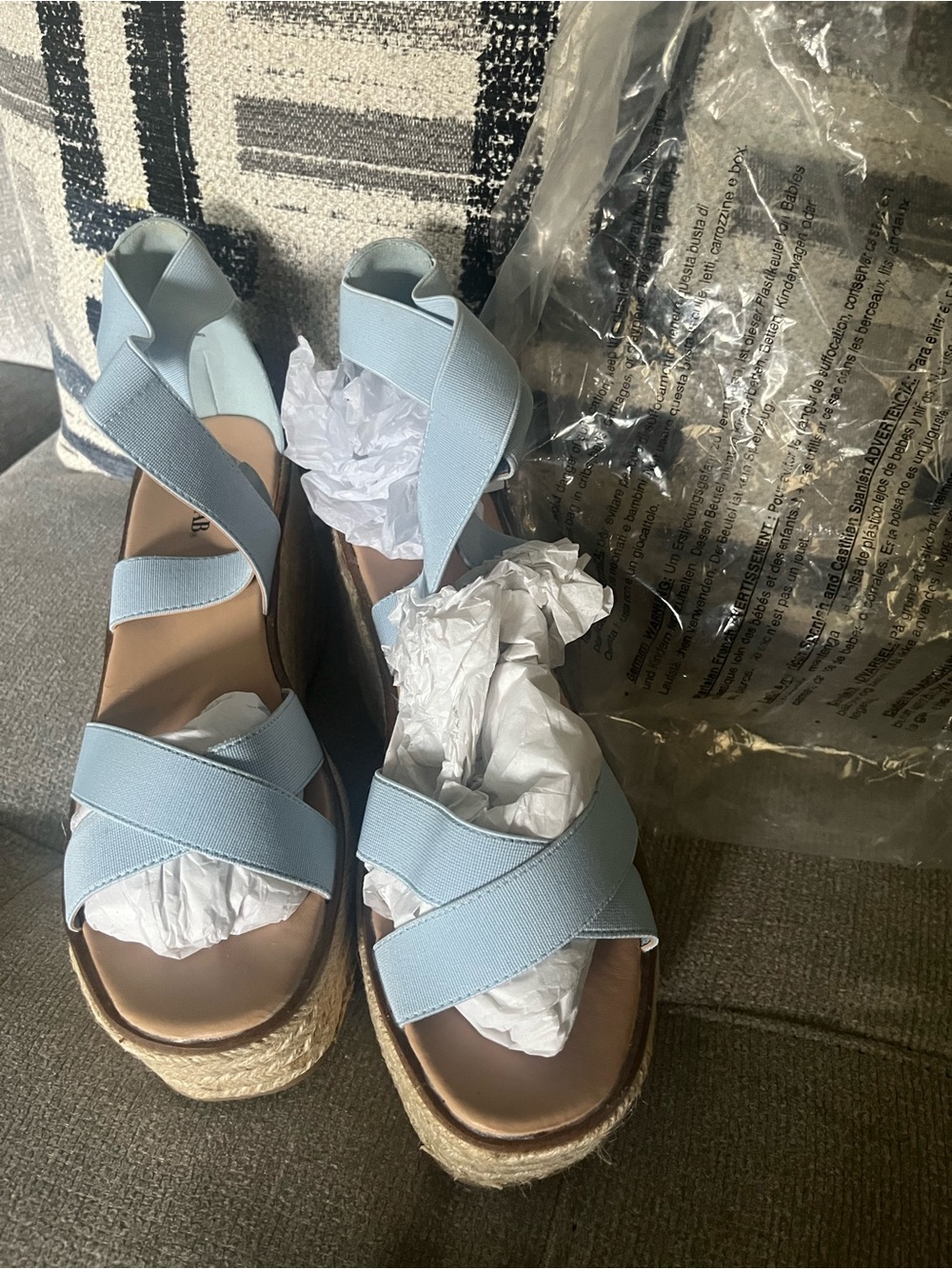 JustFab Light Blue Elastic Espadrille Wedge Sandals